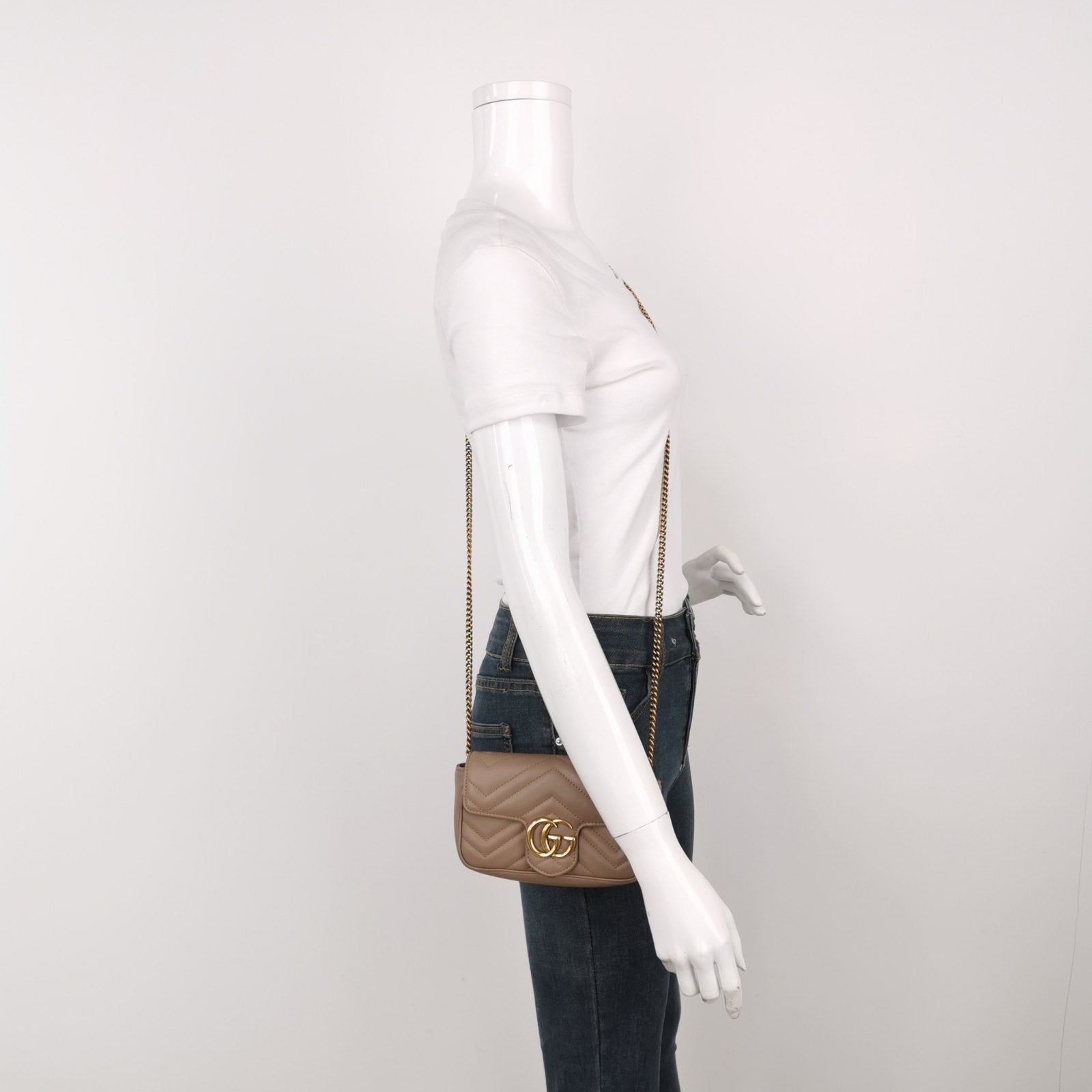 Gucci Marmont Super Leather Beige Mini Flap Travel Bag