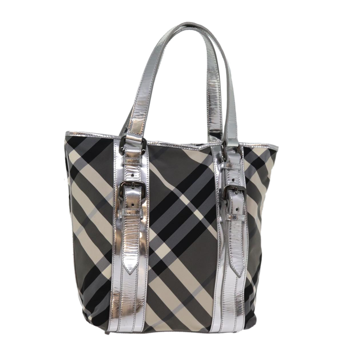 Burberry Luxury Nova Check Tote Bag Auth Nylon Gray