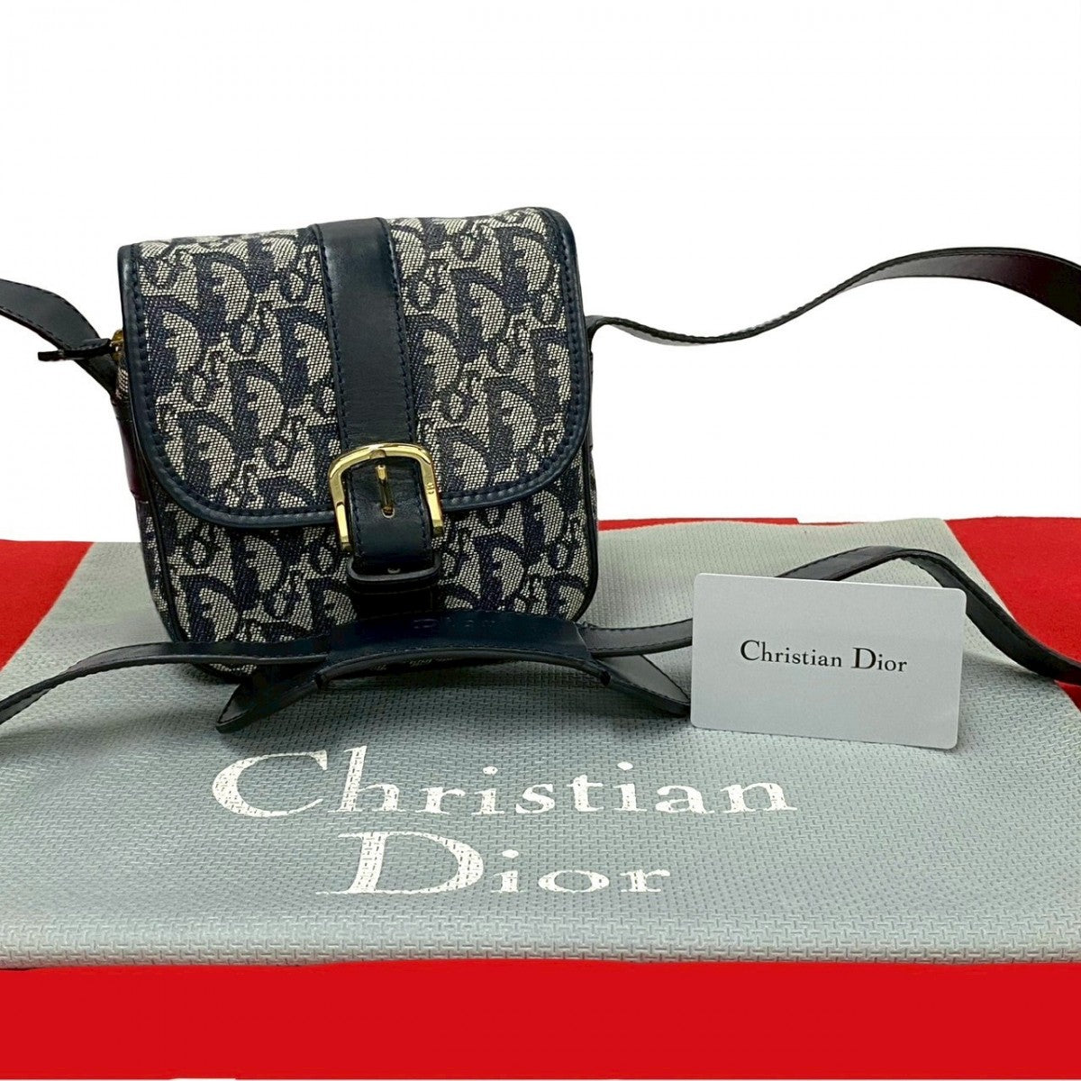 Dior Shoulder Bag , Navy Trotter Pattern Women Leather Canvas Pattern Women