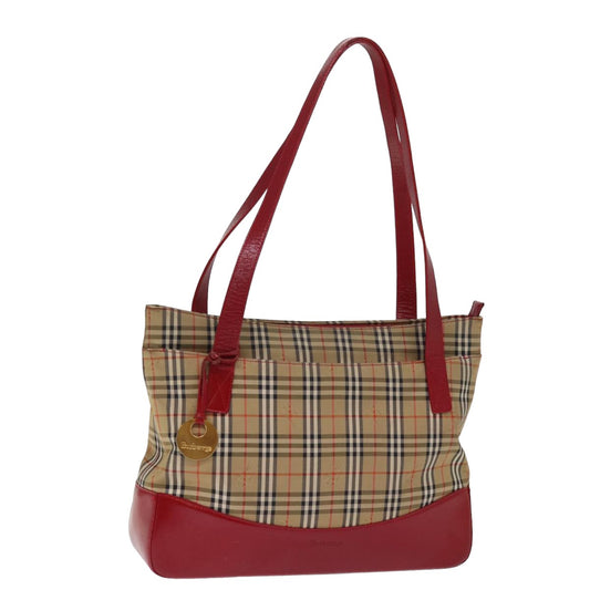 Burberry Luxury ss Nova Check Shoulder Bag Auth Leather Canvas Beige Red Auth 77378