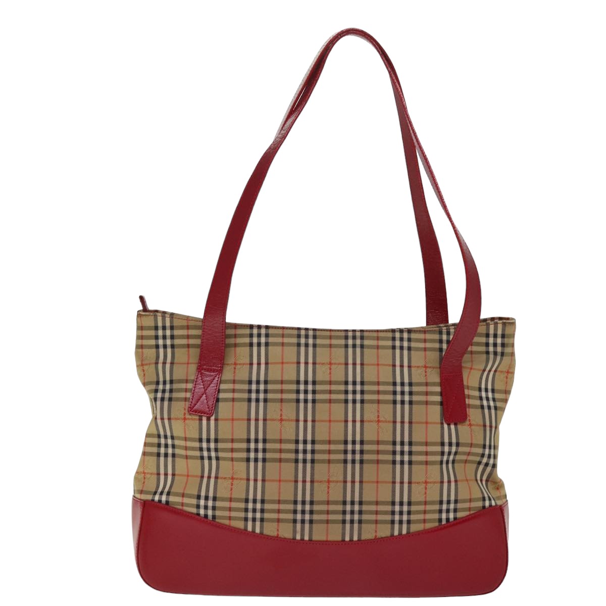 Burberry Luxury ss Nova Check Shoulder Bag Auth Leather Canvas Beige Red Auth 77378