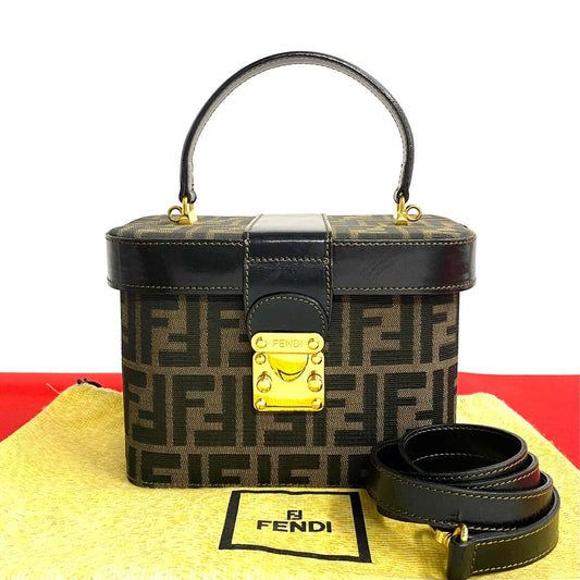 Fendi Handbag Zucca Ffpattern Women Leather Canvas Metal Travel Bag