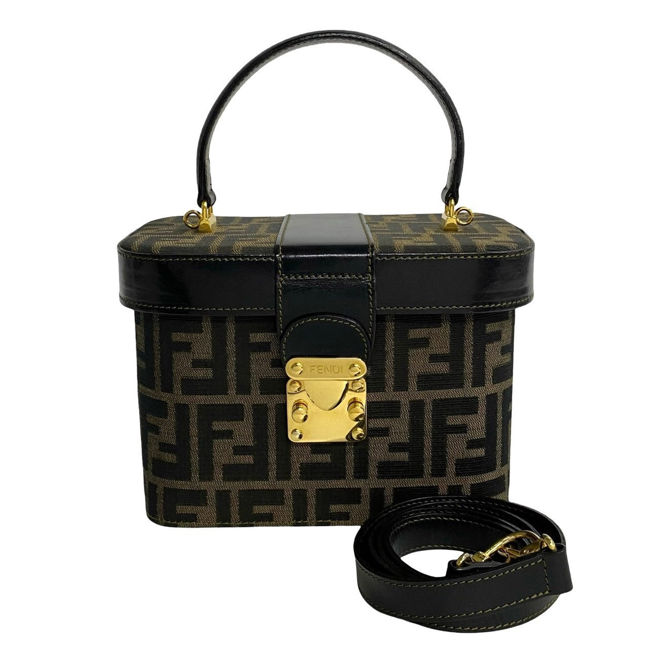 Fendi Handbag Zucca Ffpattern Women Leather Canvas Metal Travel Bag
