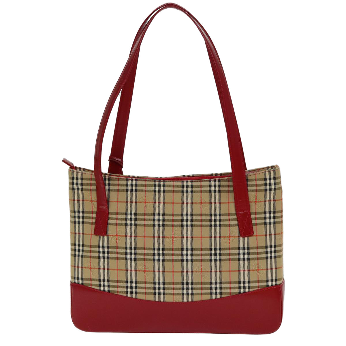 Burberry Luxury Nova Check Tote Bag Auth Leather Canvas Beige Red Auth 77506