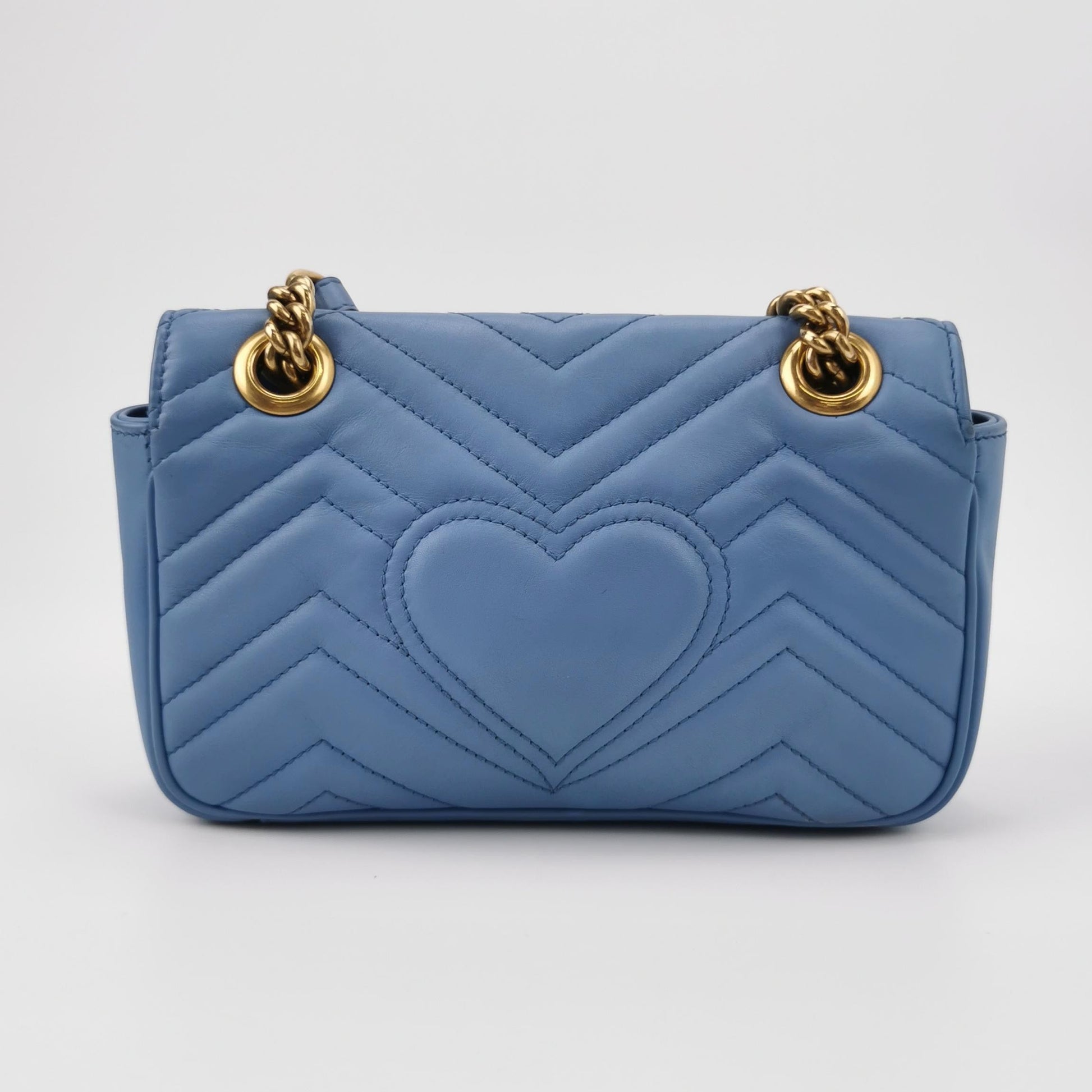 Gucci Marmont Flap Baby Hardware Leather Calfskin Blue Gold Travel Bag