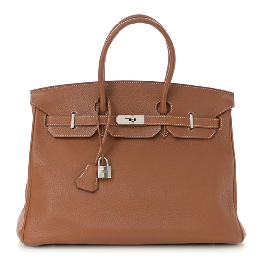 Hermes Taurillon Clemence Birkin Handbag Gold Travel Bag 35 Gold 1752207