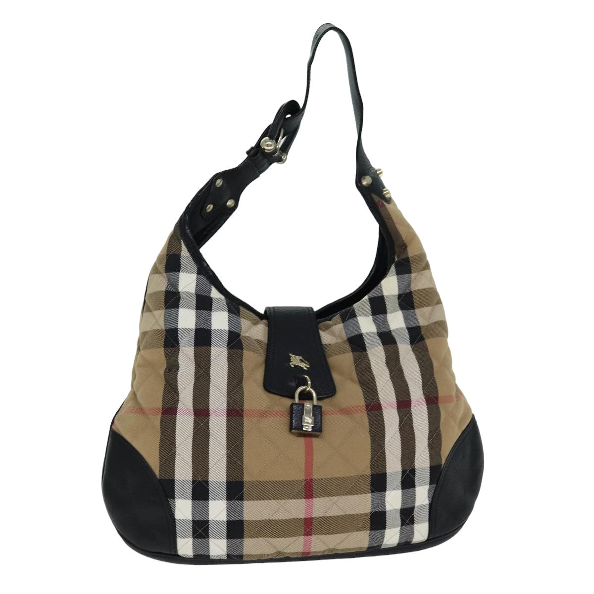 Burberry Luxury Nova Check Shoulder Bag Auth Leather Canvas Black