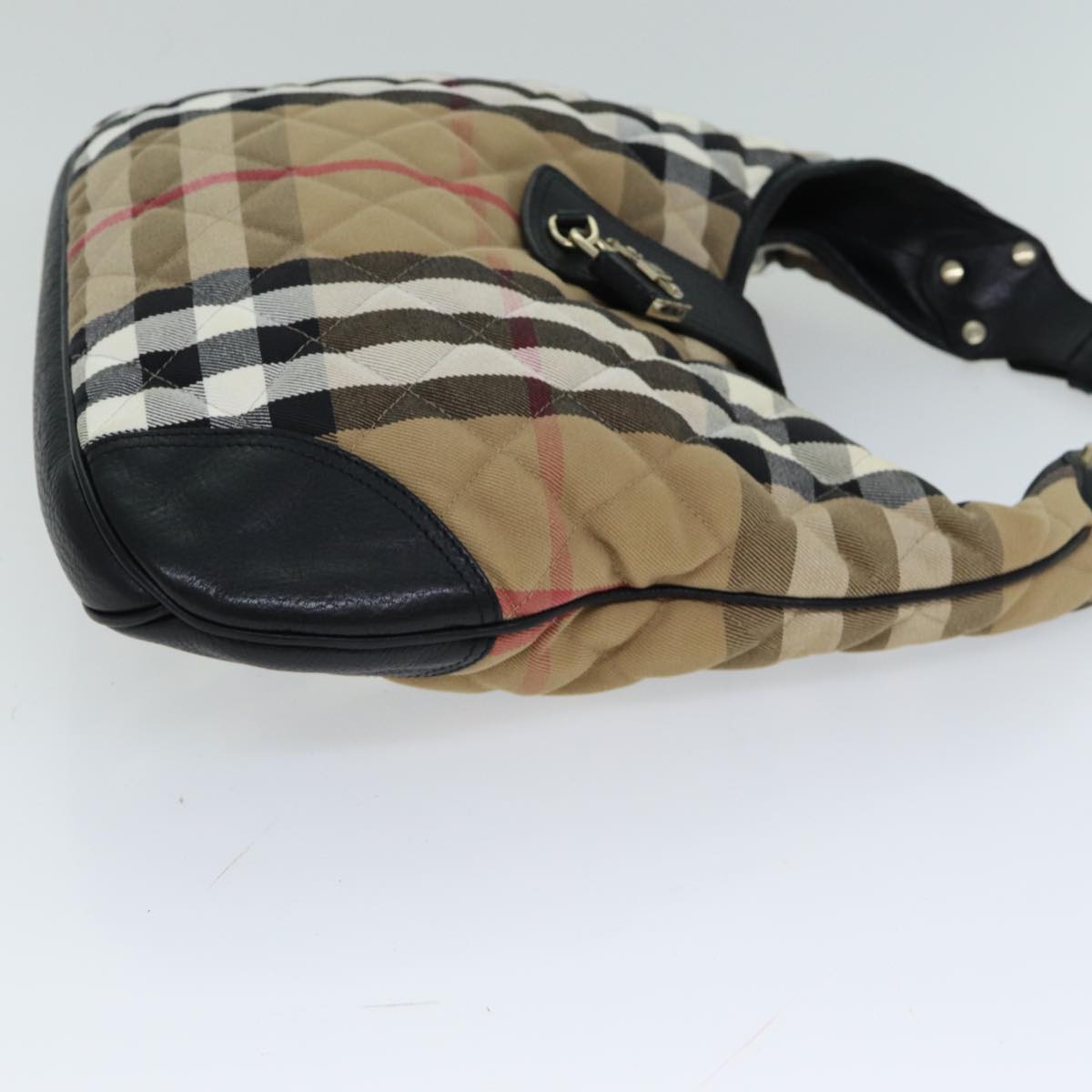 Burberry Luxury Nova Check Shoulder Bag Auth Leather Canvas Black