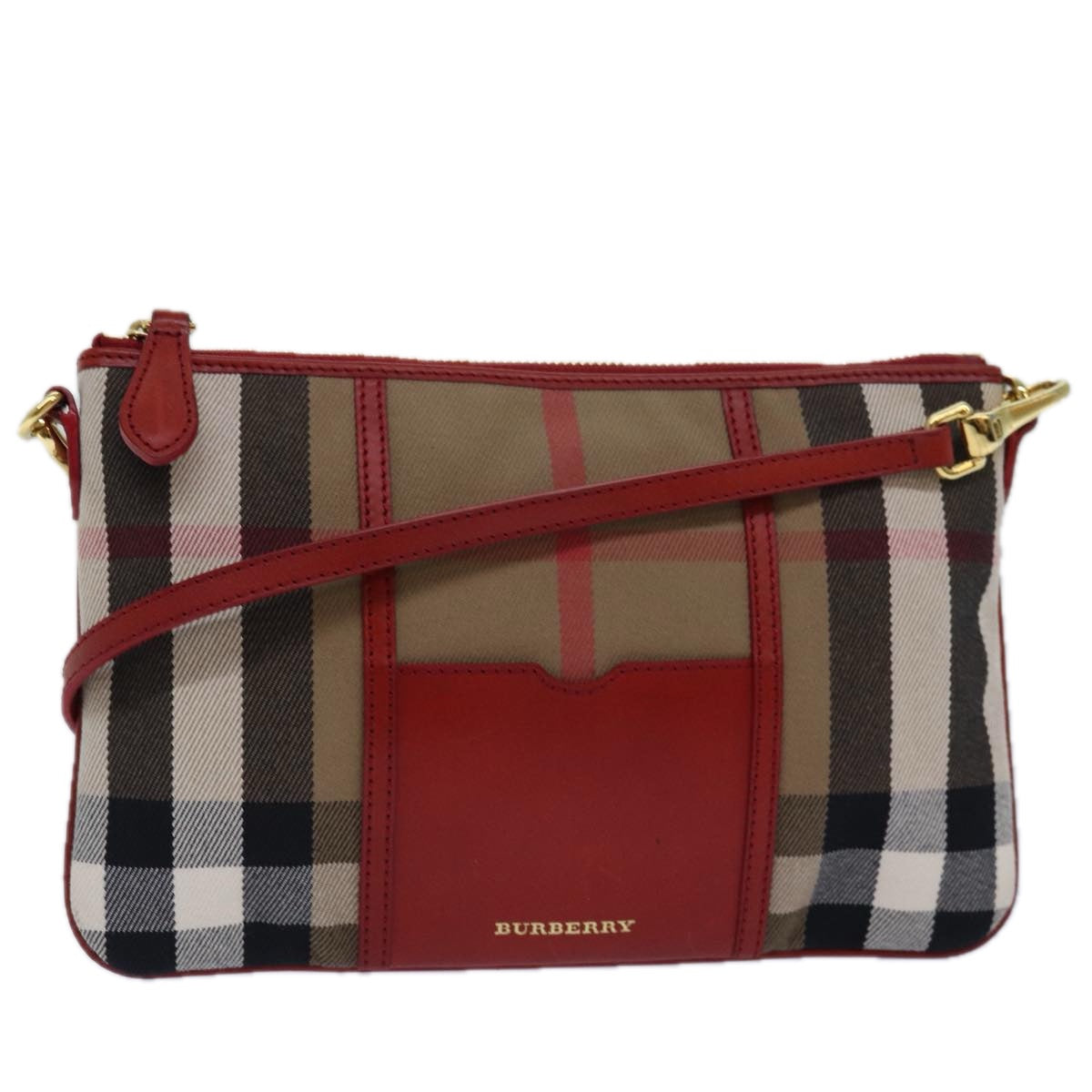 Burberry Luxury Nova Check Shoulder Bag Auth Leather Canvas Beige