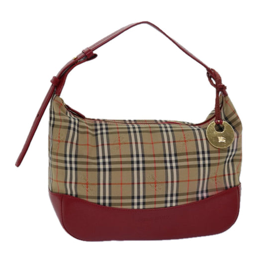 Burberry Luxury Nova Check Shoulder Bag Enamel Auth Canvas Red