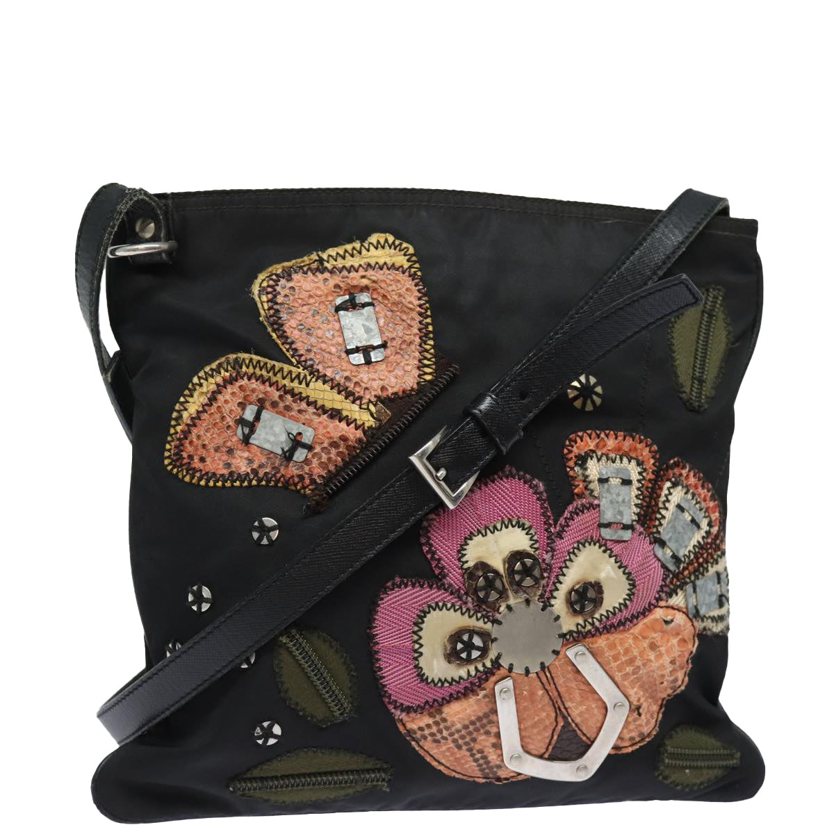 Prada Shoulder Bag Auth Nylon Black Black Auth 78263