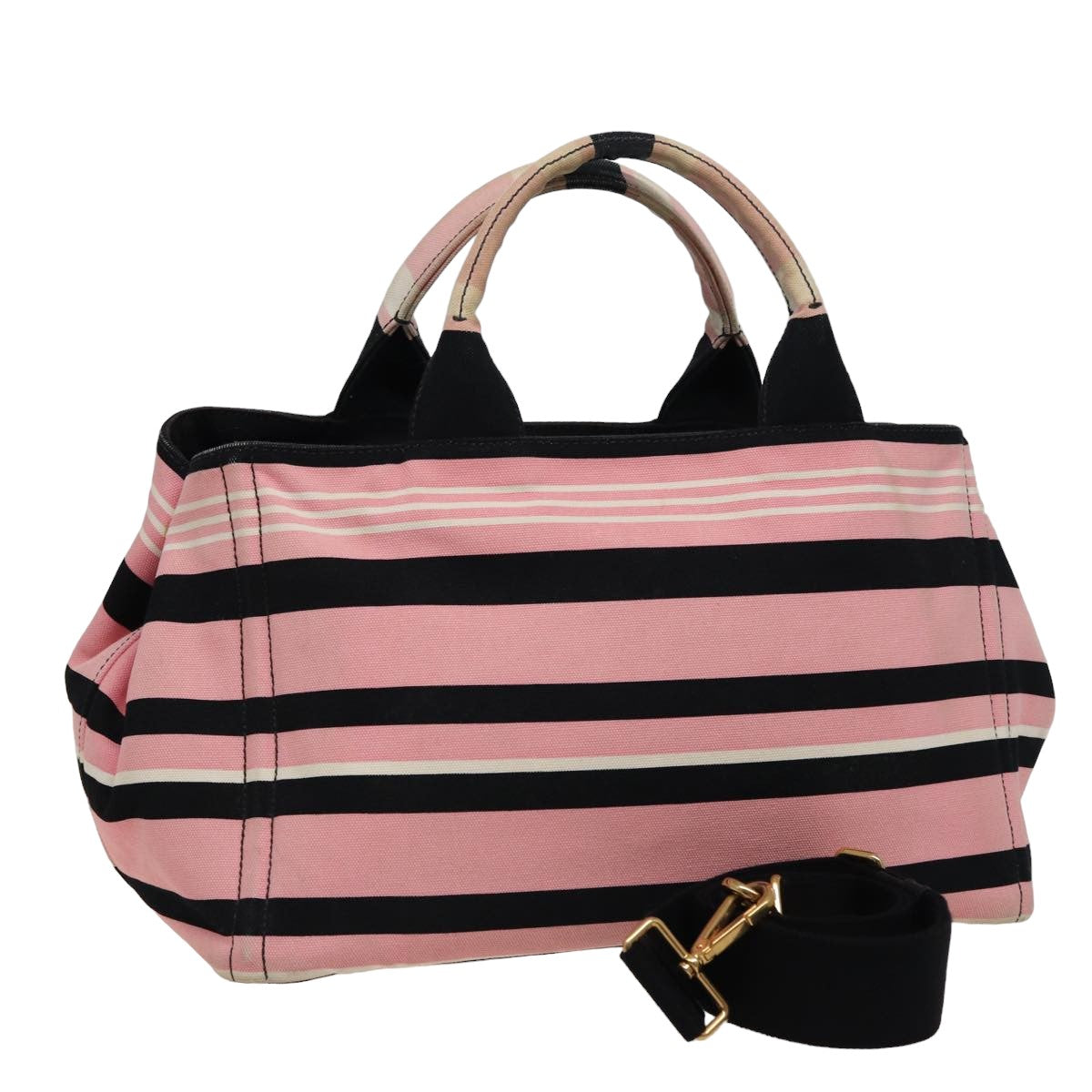 Prada Canapa Mm Hand Bag 2Way Auth Canvas Pink Navy Travel Bag