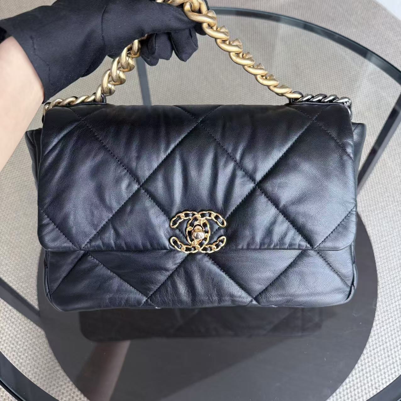 Chanel 19 Bag Medium - Goatskin Two-Tone Hardware Quilted Black Handbag