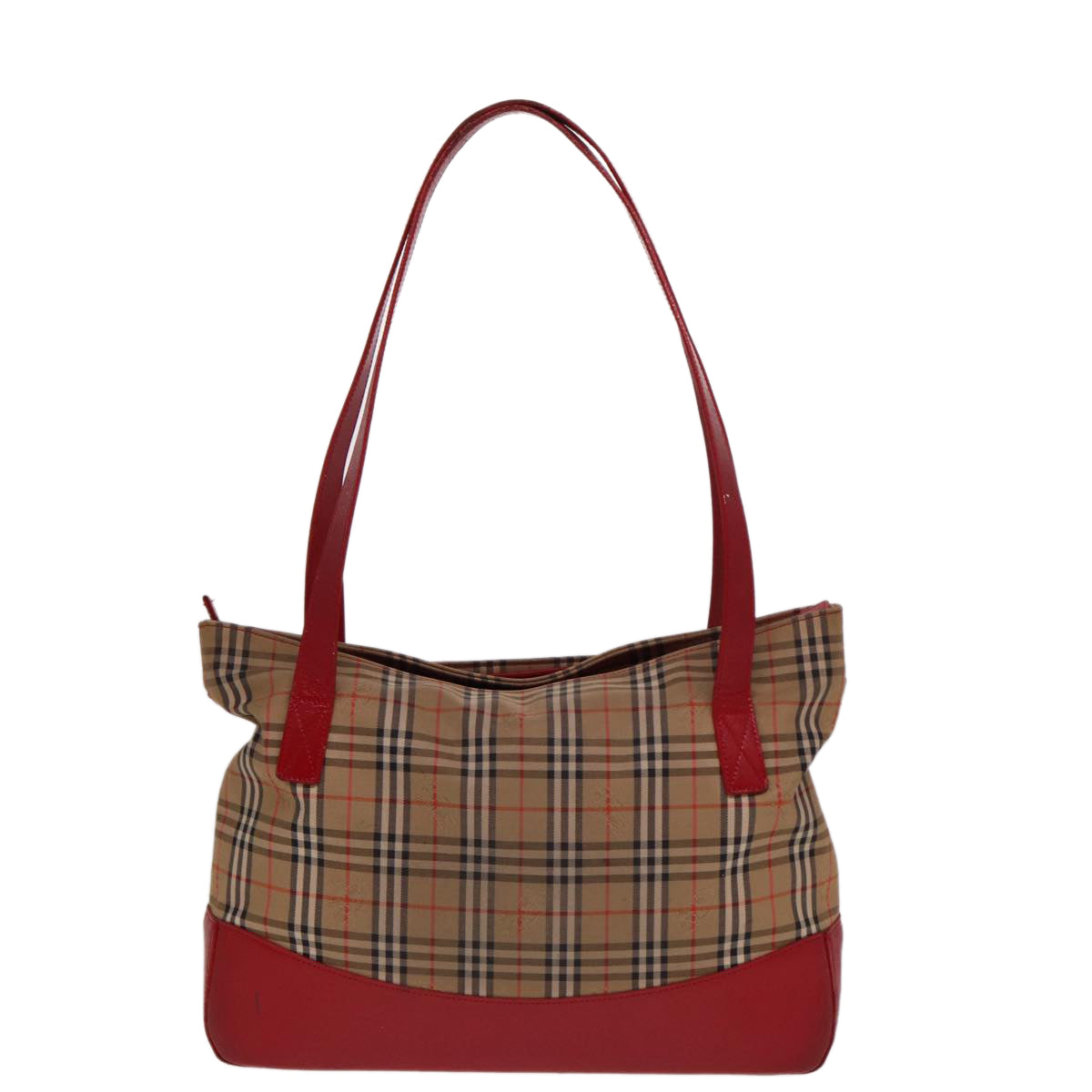 Burberry Luxury ss Nova Check Tote Bag Auth Canvas Beige Red