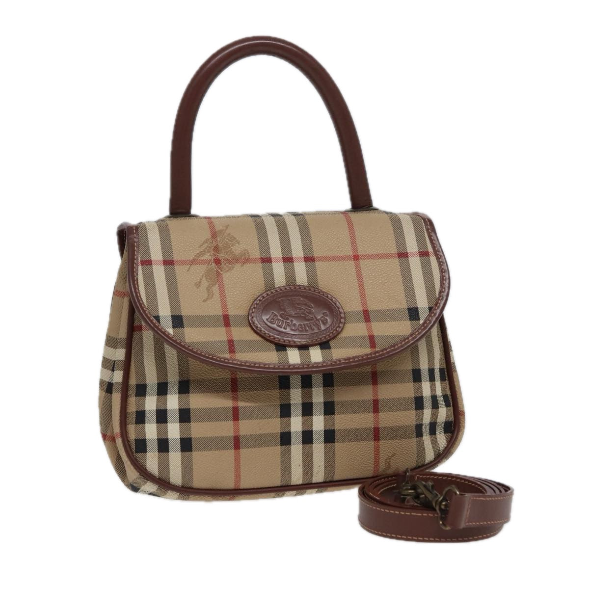 Burberry Luxury ss Nova Check Hand Bag Pvc 2Way Leather Beige Travel Bag Beige Auth 78448