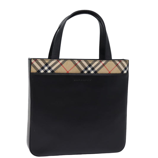 Burberry Luxury Nova Check Hand Bag Auth Leather Nylon Black Travel Bag