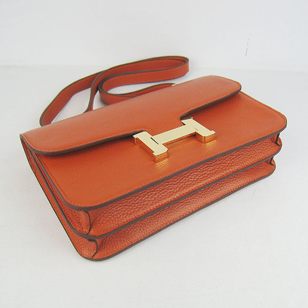 Hermes Luxury Calf Message Bag H Orange Golden Leather Travel Bag