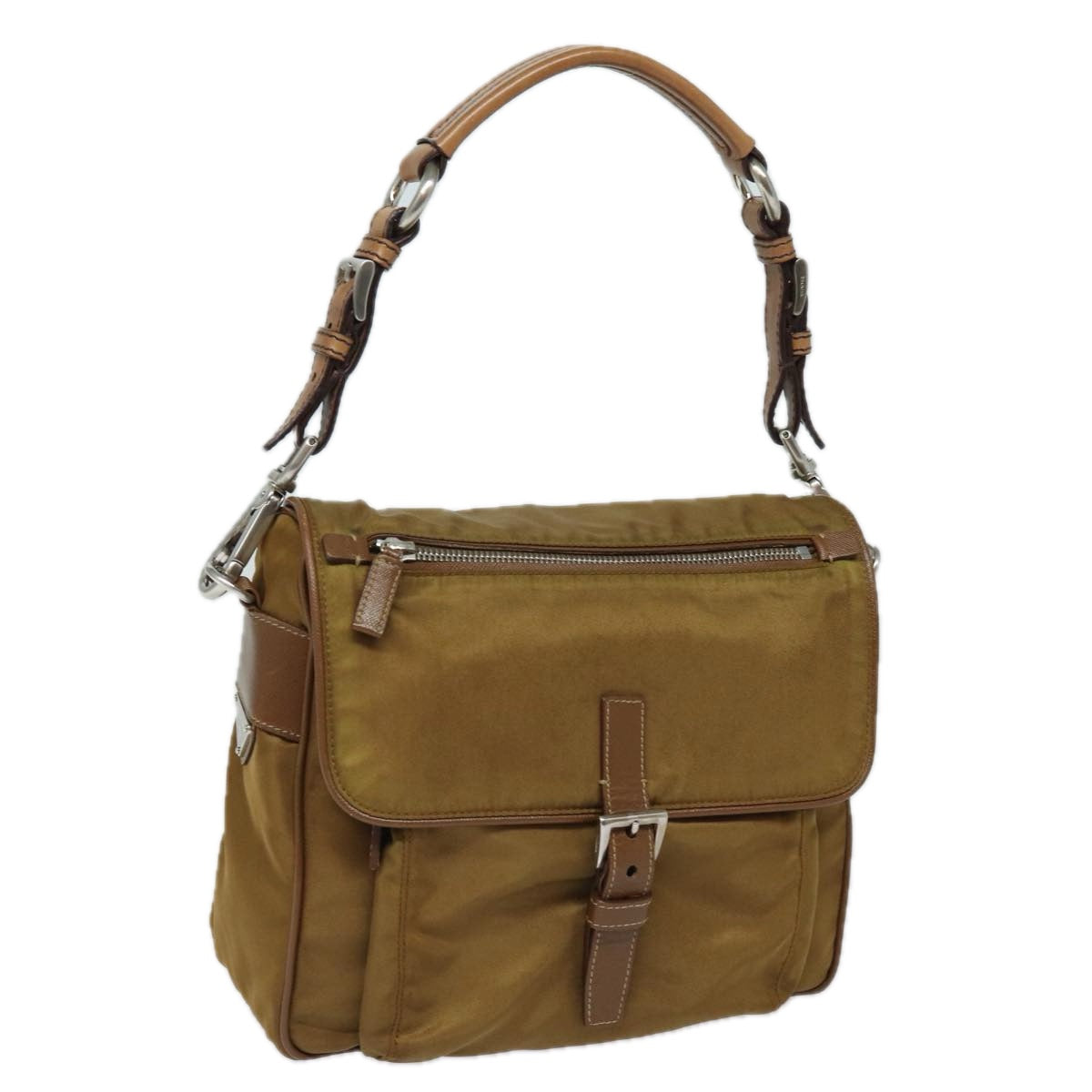 Prada Shoulder Bag Auth Nylon Brown Brown Auth 78815