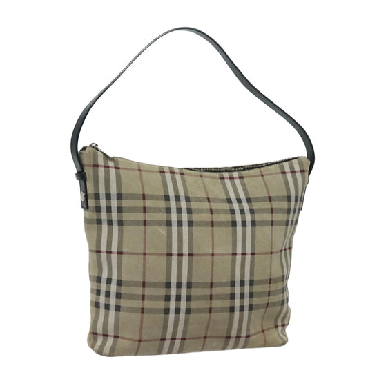 Burberry Luxury Nova Check Shoulder Bag Auth Suede Black Beige