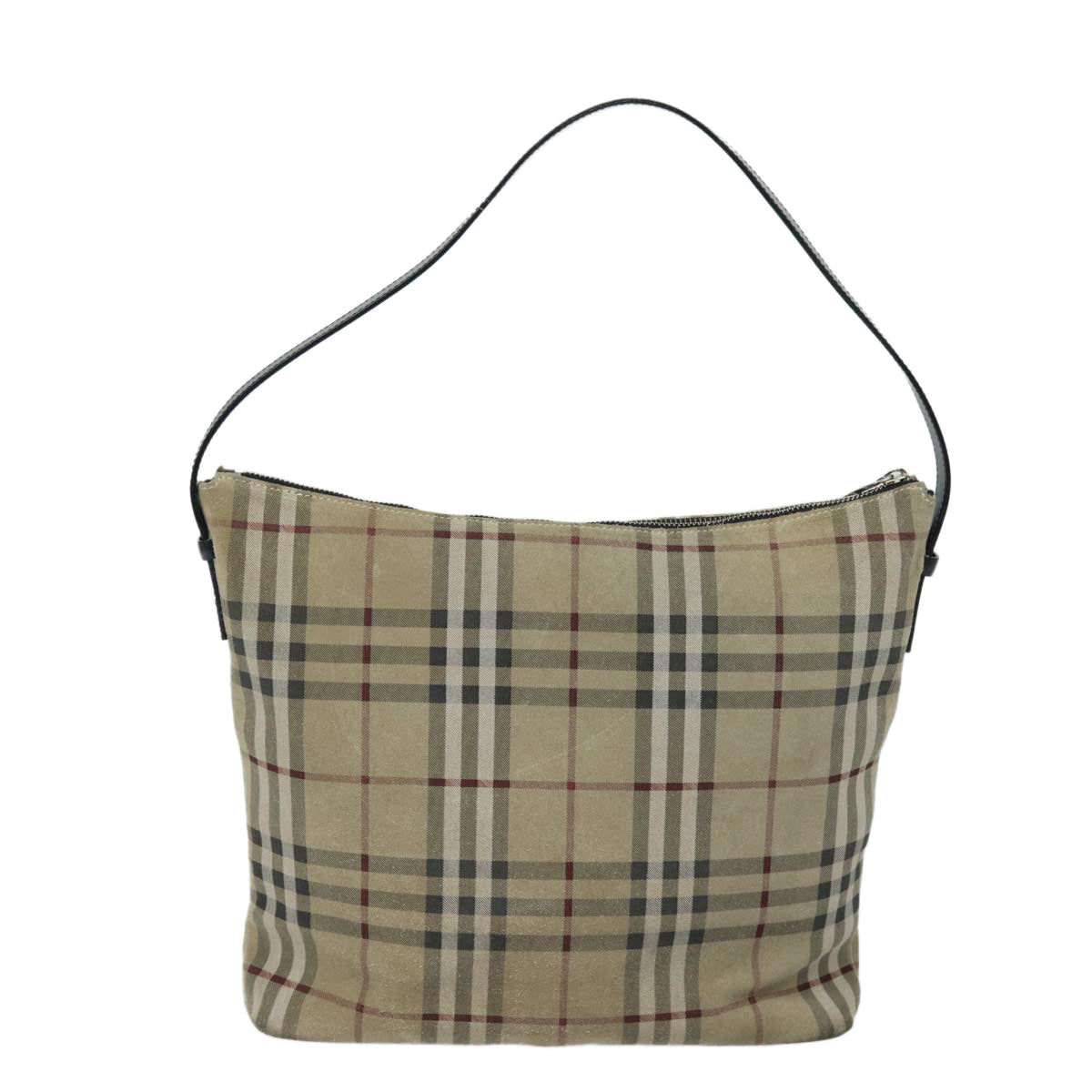 Burberry Luxury Nova Check Shoulder Bag Auth Suede Black Beige