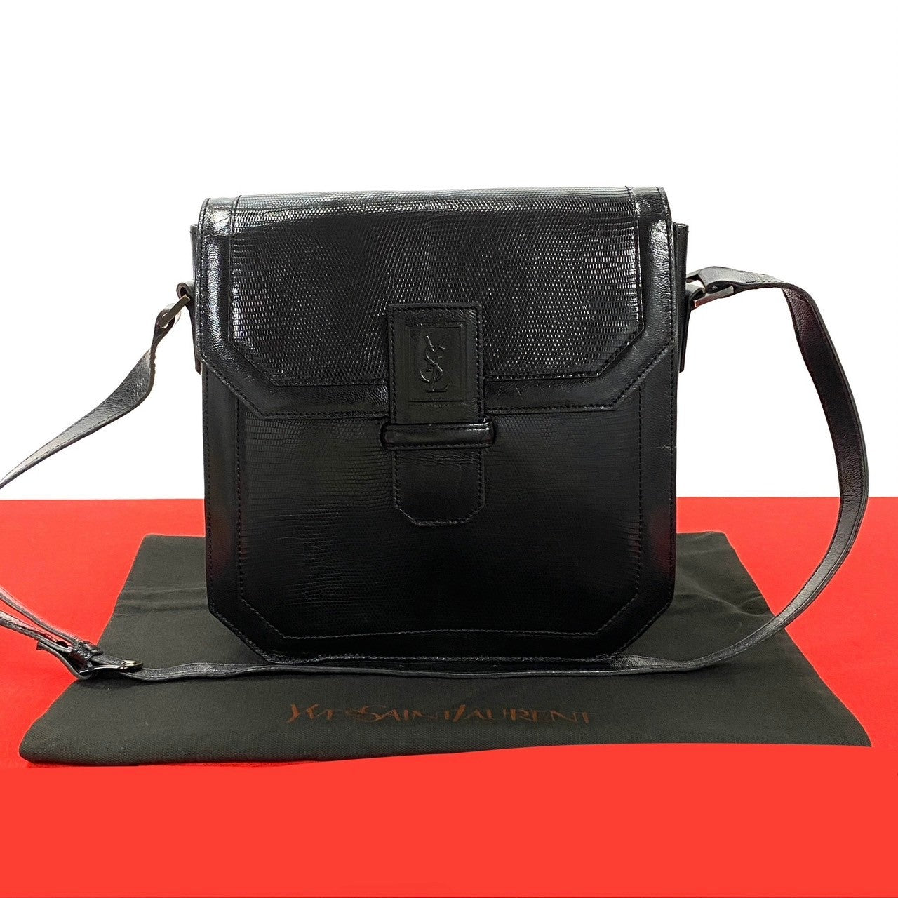 YSL Saint Laurent Yves Shoulder Bag Women Leather Black Logo 788E788 28657