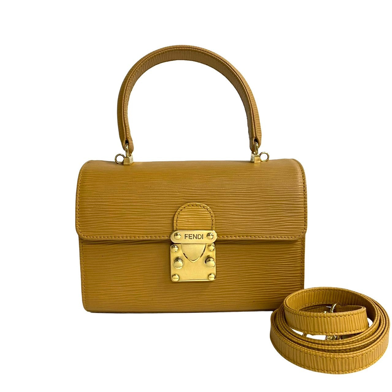 Fendi Shoulder Bag Epi Women Leather Metal Yellow