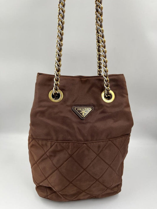 Prada Tote With Handle Nylon Brown Chain Tote Bag
