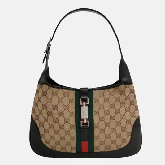 Gucci Jackie Monogram Leather Canvas Black Shoulder Bag