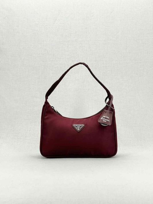 Prada Re-Edition Burgundy Shoulder Bag Canvas Nylon Silver
