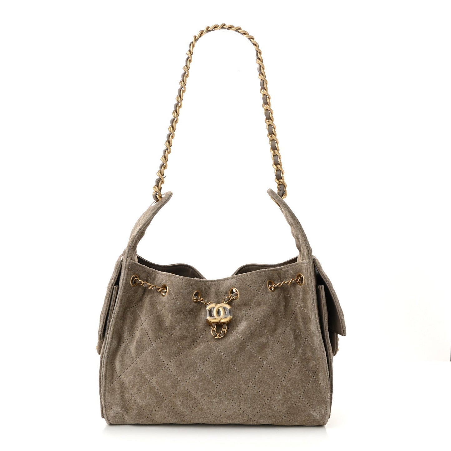 Suede Quilted Small 25 Handbag Dark Grey Modern