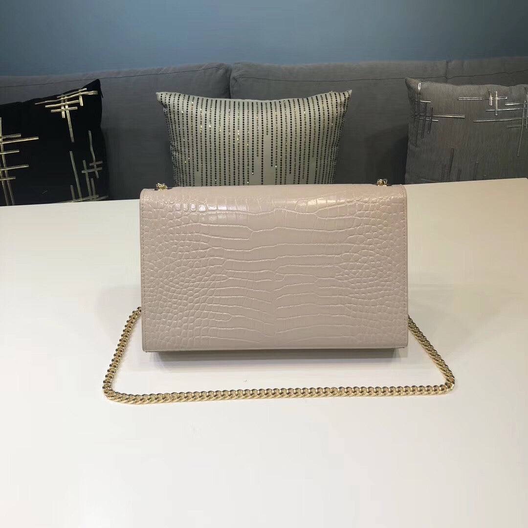 YSL Saint Laurent Kate Tassel Embossed 7.8in 20cm Beige Small Chain Handbag