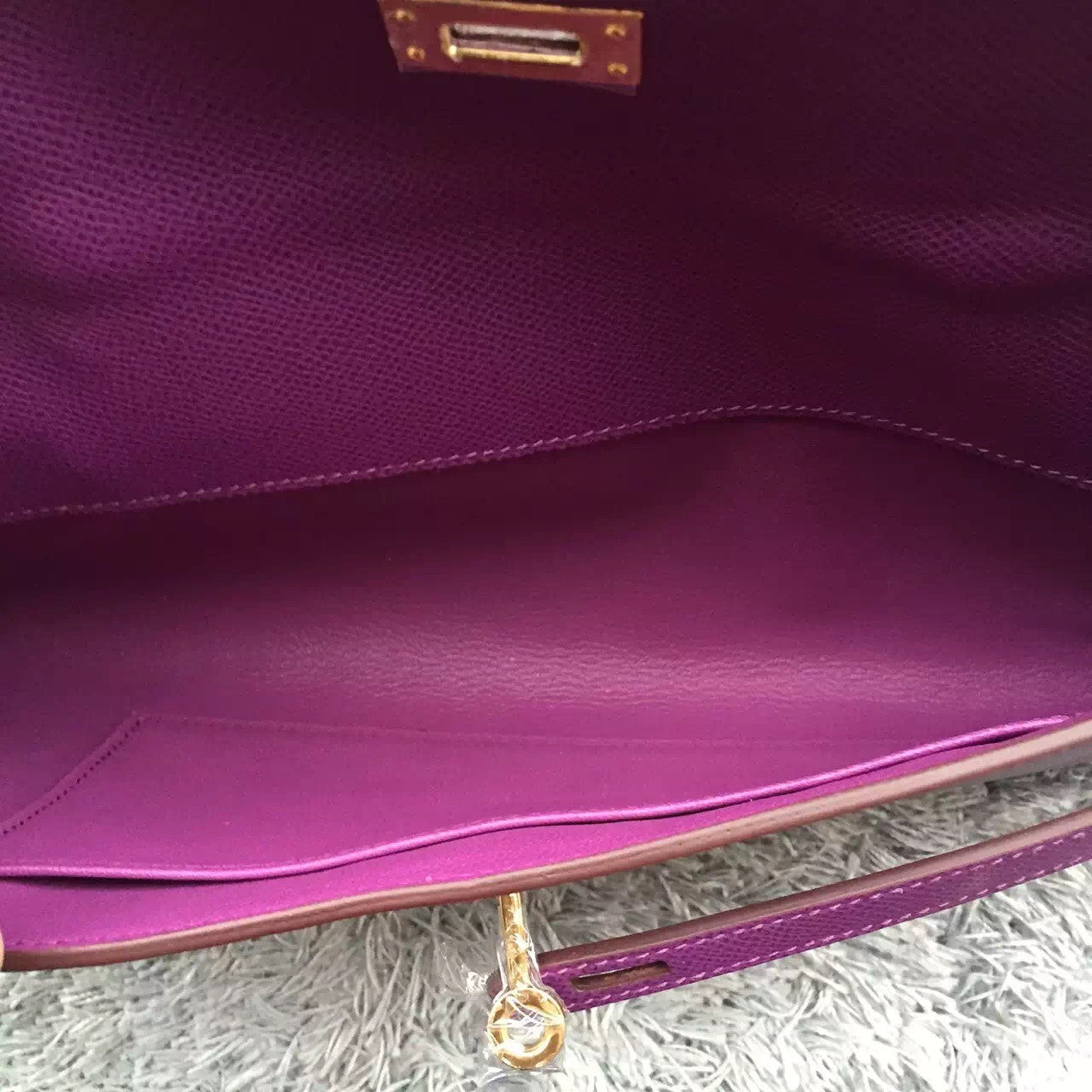Hermes Luxury Purple Handcrafted Kelly Cut Clutch Handbag Clutch Bag