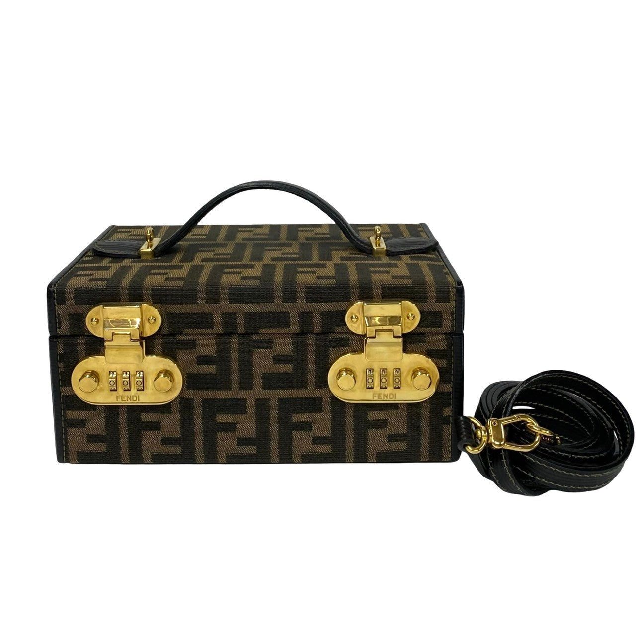 Fendi Dial Lock Vanity Bag Leather Canvas Travel Bag