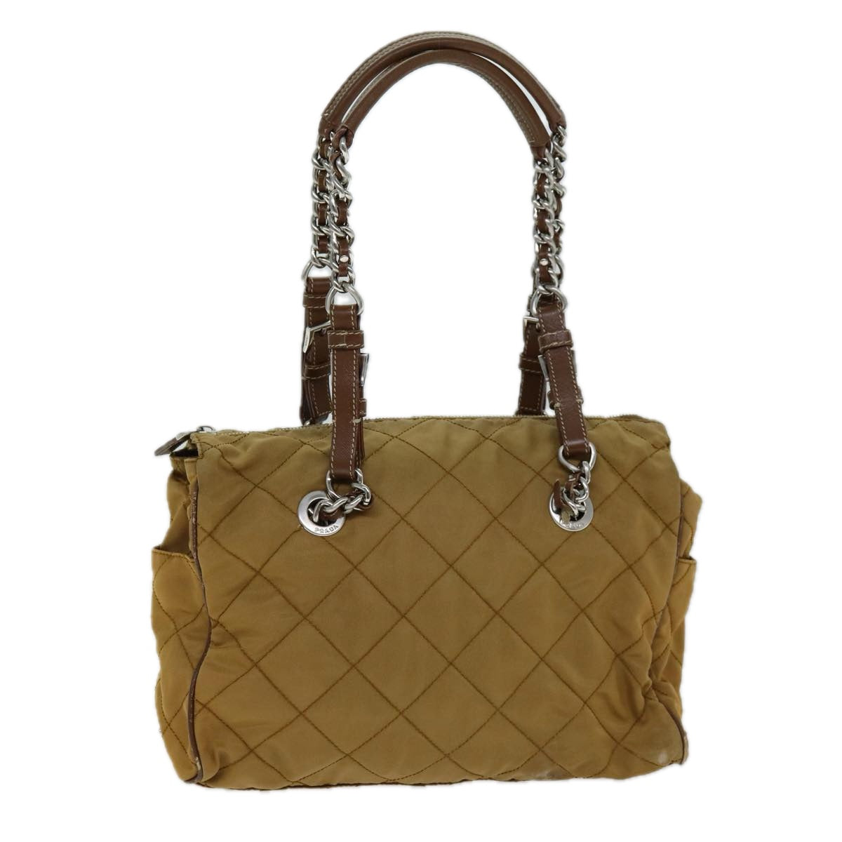 Prada Shoulder Bag Auth Nylon Quilted Brown