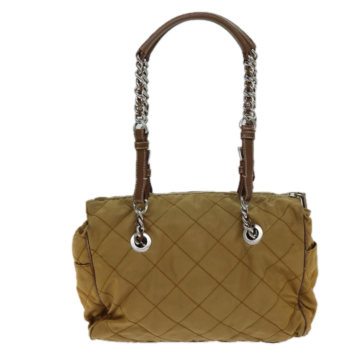 Prada Shoulder Bag Auth Nylon Quilted Brown