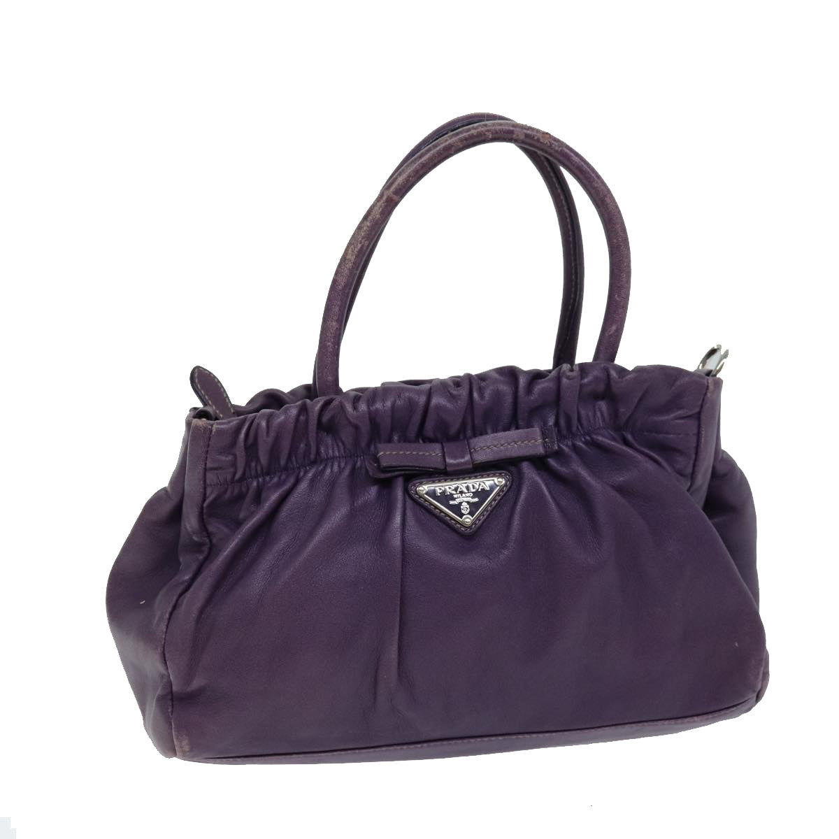 Prada Hand Bag Auth Leather Purple Travel Bag