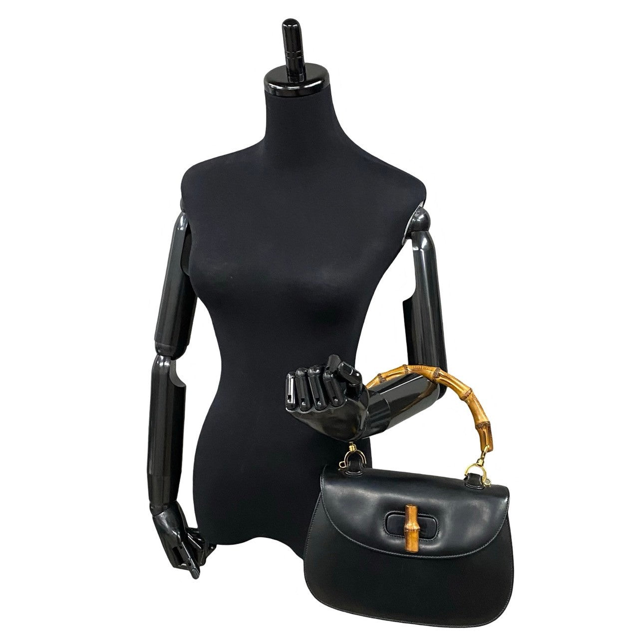 Gucci Bamboo Leather Calfskin Black Travel Bag