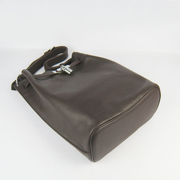 Hermes Luxury Nappa Shoulder Bag Dark Coffee Leather Silver