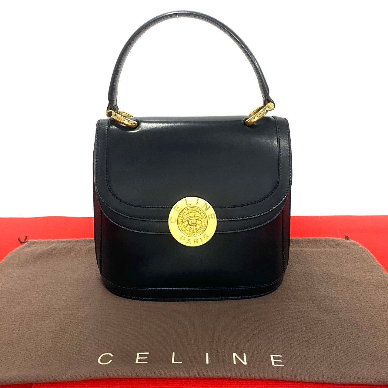 Calfskin Navy Circle Globe Women Logo Travel Bag