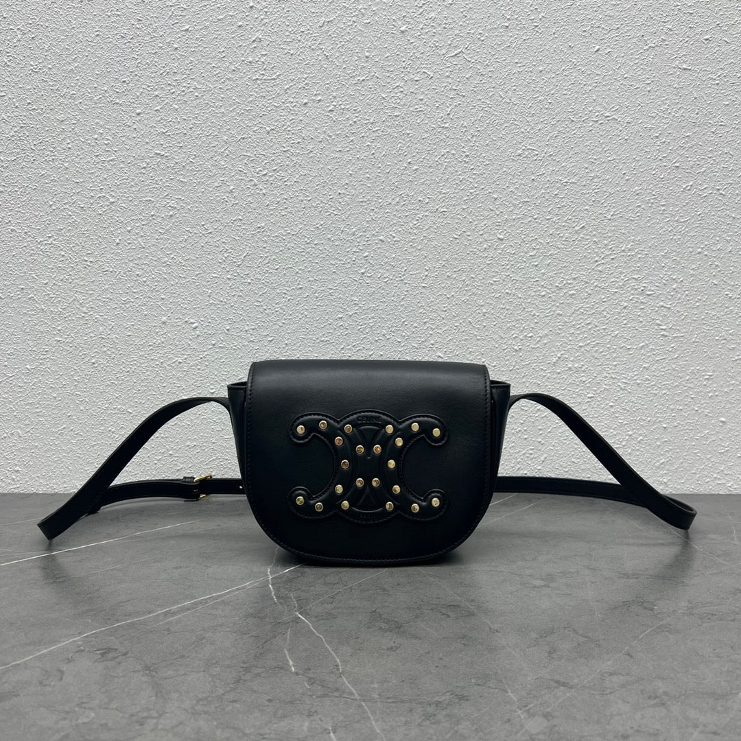 Top Quality Folco Cuir Triomphe With Studs Black Travel Bag
