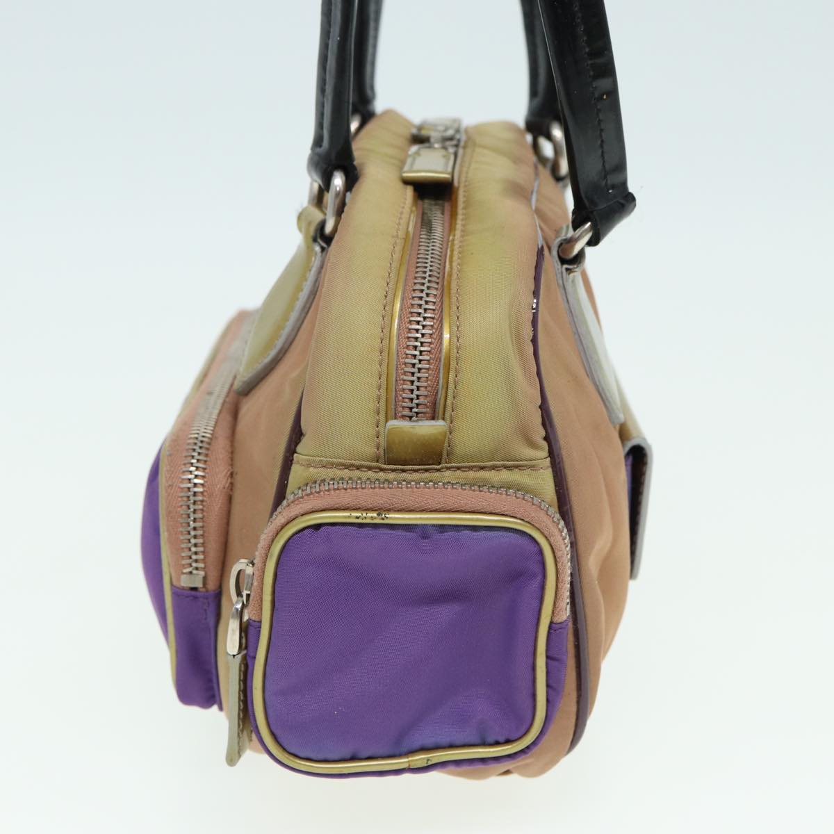 Prada Hand Bag Auth Nylon Gold Purple Travel Bag