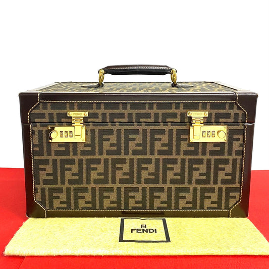 Fendi Handbag Zucca Ff Pattern Women Leather Canvas Brown Travel Bag