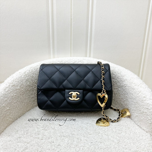 Chanel Small Flap Bag with Heart Charms in Black Lambskin and AGHW