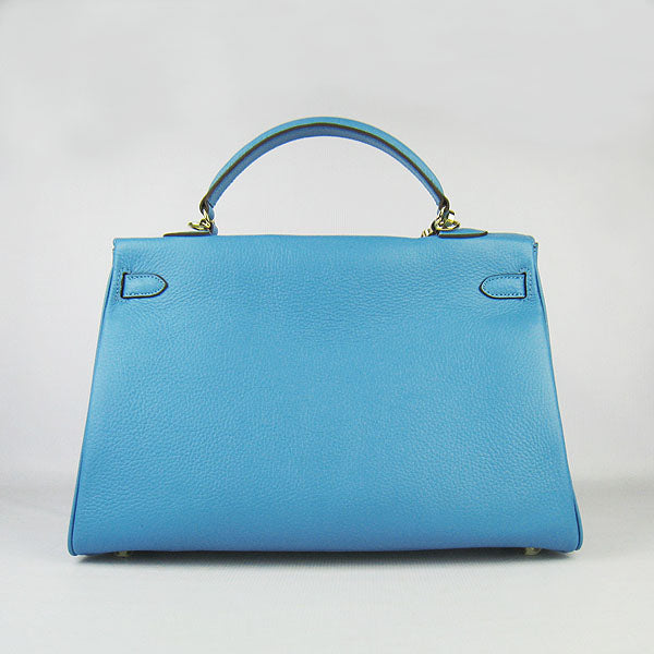 Hermes Luxury Kelly Cm Togo Handbag Light Golden Leather Blue Travel Bag