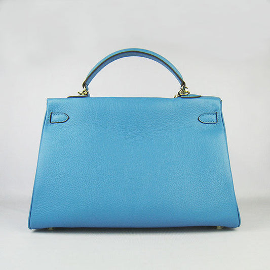 Hermes Luxury Kelly Cm Togo Handbag Light Golden Leather Blue Travel Bag