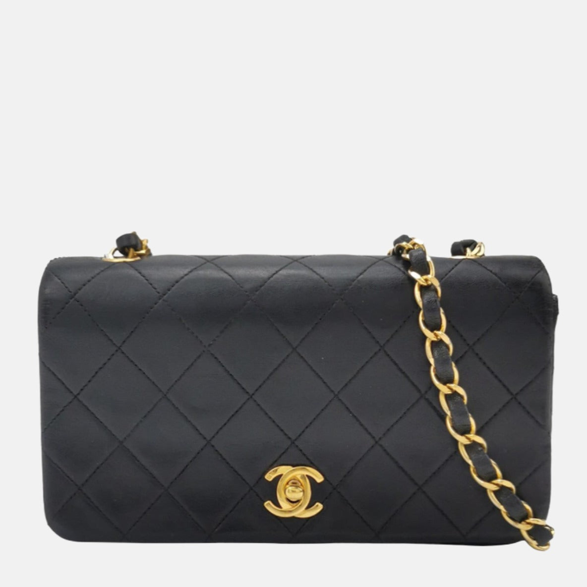 Chanel Classic Flap - Lambskin 24k Hardware Black Gold Leather Mini Bag