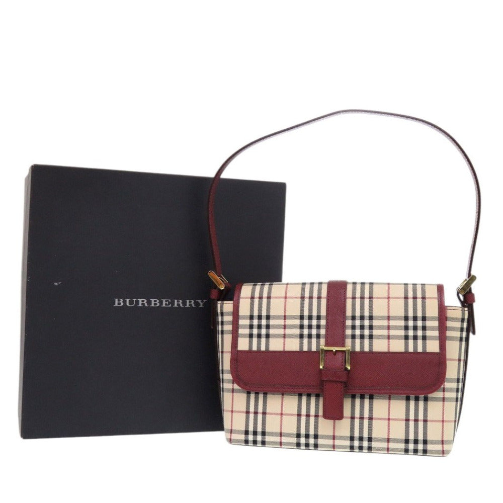Burberry One Shoulder Bag Nova Check Women Leather Canvas Beige