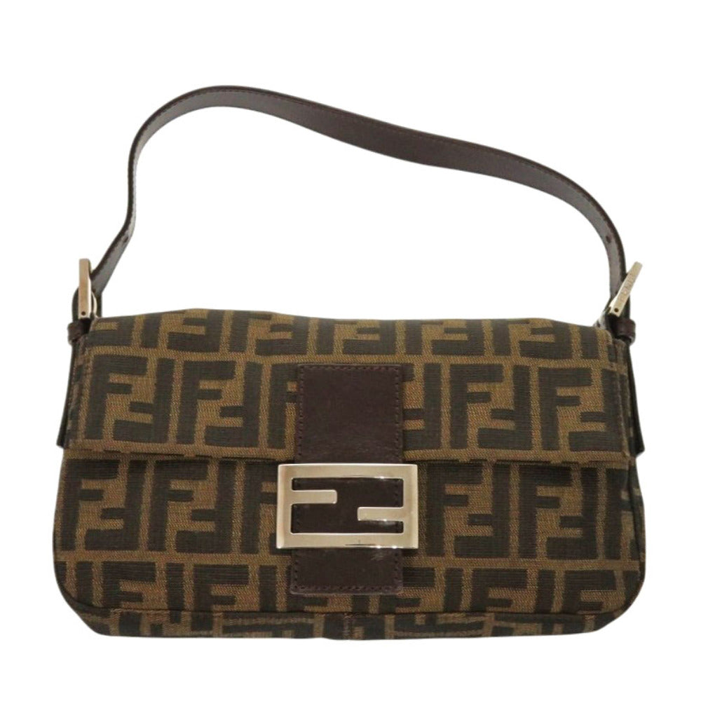 Fendi Shoulder Bag Mamma Zucca Pattern Leather Canvas Brown