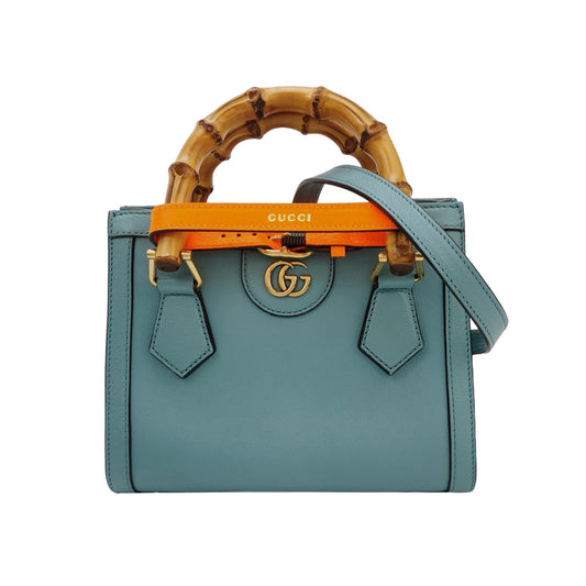 Gucci Diana Bamboo Handle Strap Leather Blue Cream Mini Travel Bag
