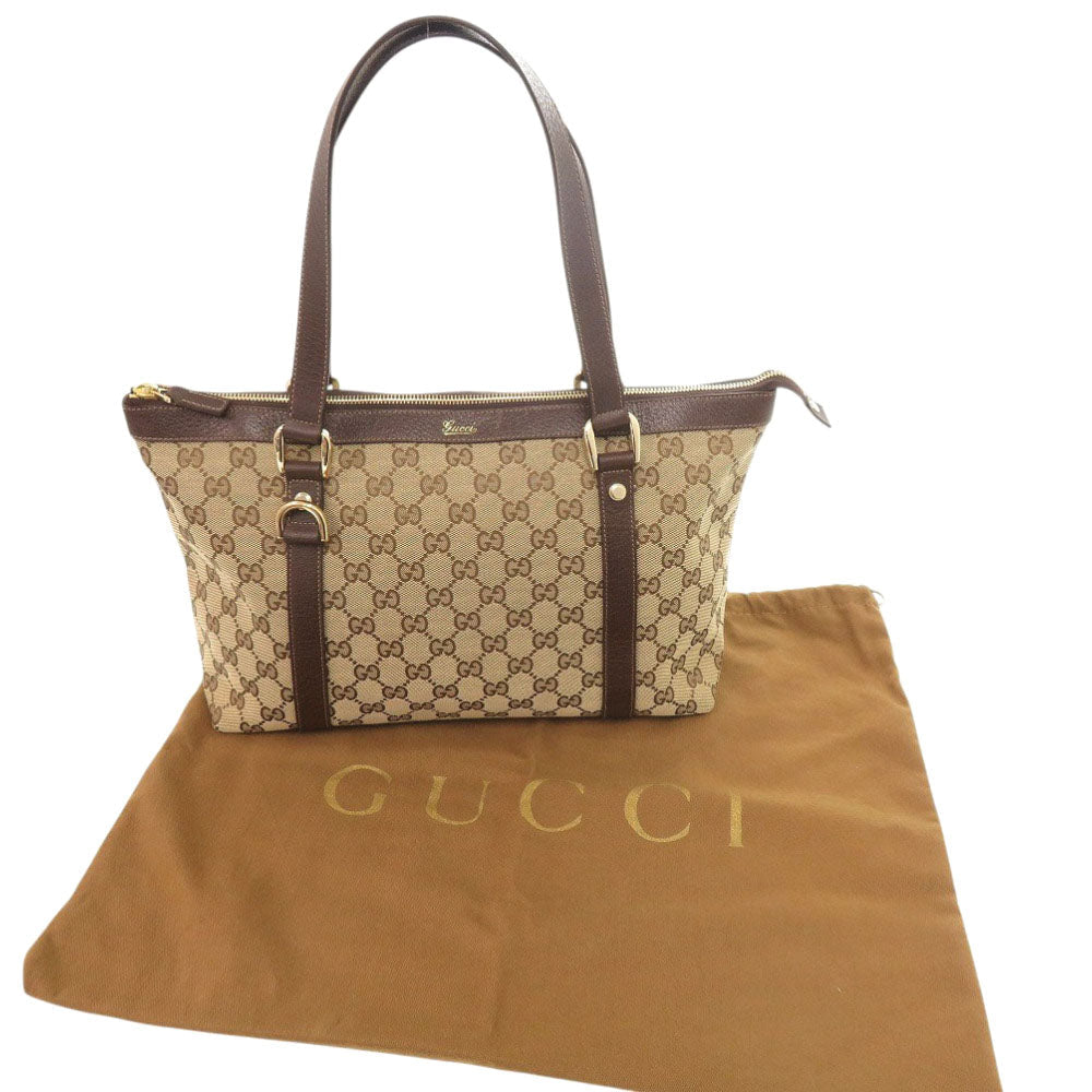 Gucci GG Leather Canvas Beige Handbag